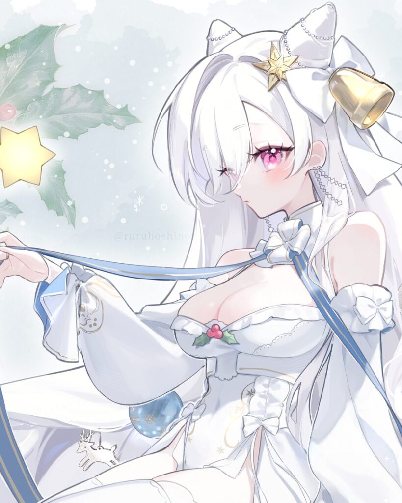 2025年クリスマスイラスト｜ホワイト・クリスマスちゃん　アップ